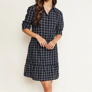 ABLE Shelby Flounce Plaid Check Shirt Dress